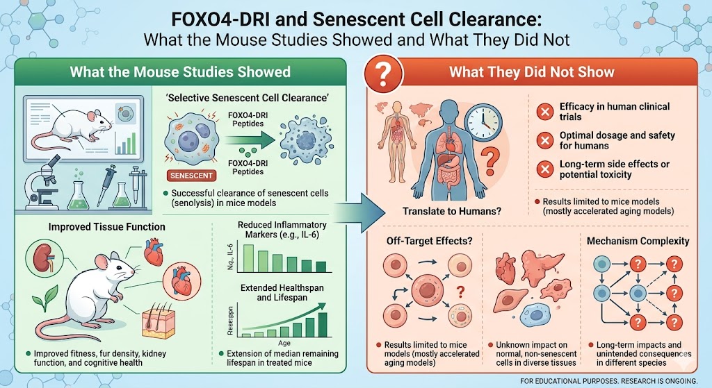 FOXO4-DRI and Senescent Cell Clearance What the Mouse Studies Showed and What They Did Not